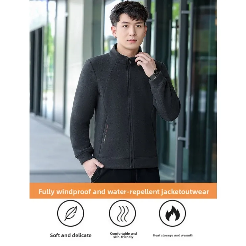 

Outdoor Cycling Jacket Loose Warm Fleece Jacket Mens Cold-proof Stand-up Collar Jacket Mens Autumn Winter Business Casual Jacket