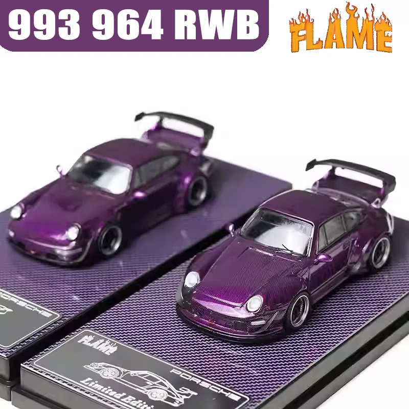 FLAME 1/64 RWB 993 964 Lila Kohlefaserlegierung Kraftfahrzeug Spielzeug Druckguss Metall Modellsammlung Weihnachtsgeschenke für Jungen