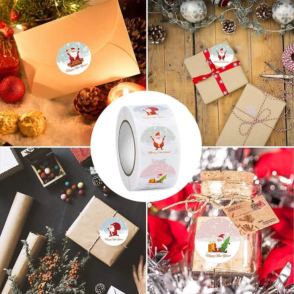 500pcs/roll 1.5inch Santa Claus Merry Christmas Stickers Gift Sealing Label Holiday Decor Baking Envelope Cute Stationery