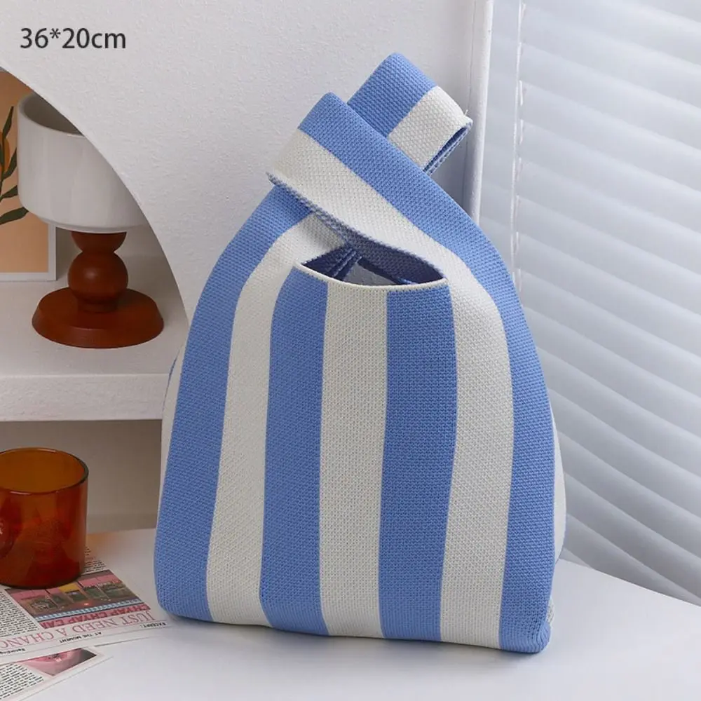 Knitted Stripe Wrist Bag Women Tote Bag Casual Shoulder Stripe Female Reusable Shopping Bags Woven Handbag