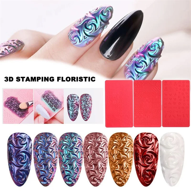 3D Silicone Template Nail Stamping Embossed Nail Mold Nail Art Printing Template DIY UV Gel Acrylic Nails Template Manicure Tool