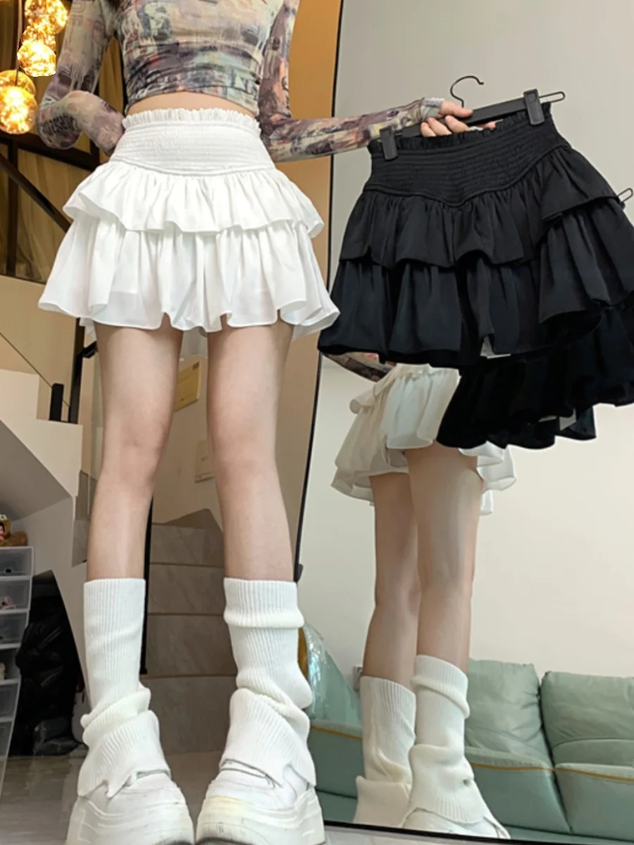 

Новая летняя белая пышная юбка-кейк для женщин, А-силуэт, балетный стиль, для повседневной носки, с высокой талией, короткая юбка