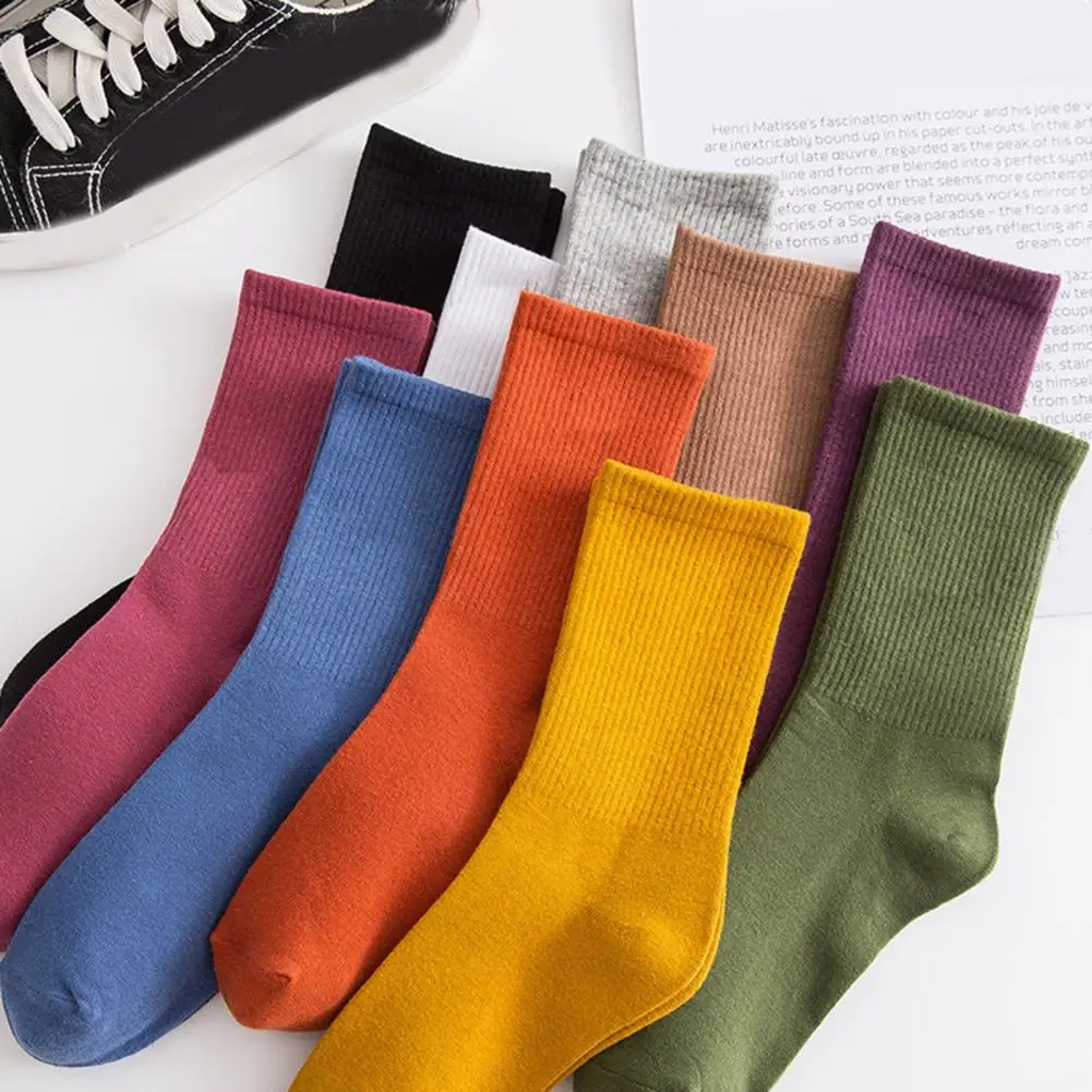 

1 Pair Women Socks Mid-tube Japanese Style Anti-slip Thickened Soft Warm Sweat-absorption Anti-shrink Sports Socks Mid-tube Sock