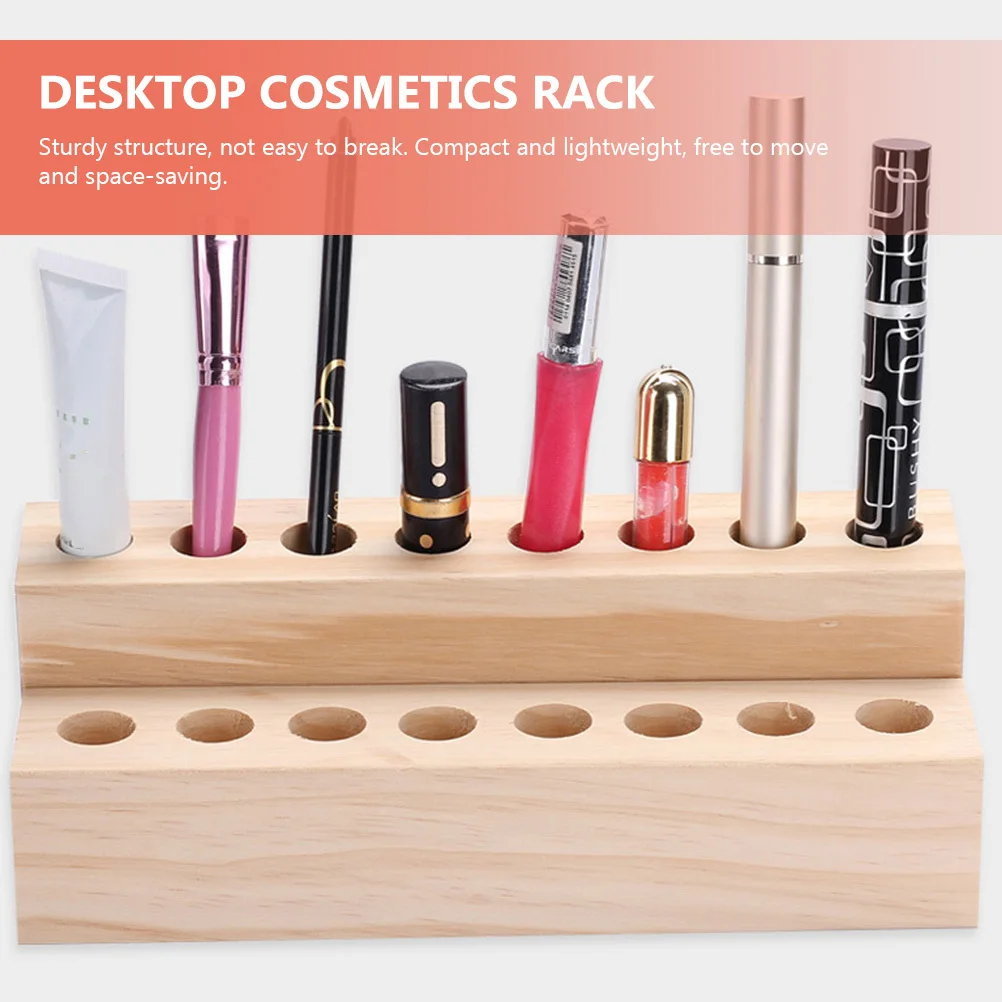 

2pcs Desktop Storage Rack Multi-Grid Lipstick Organizer Wood Makeup Holder For Eyebrow Pencil Brushes