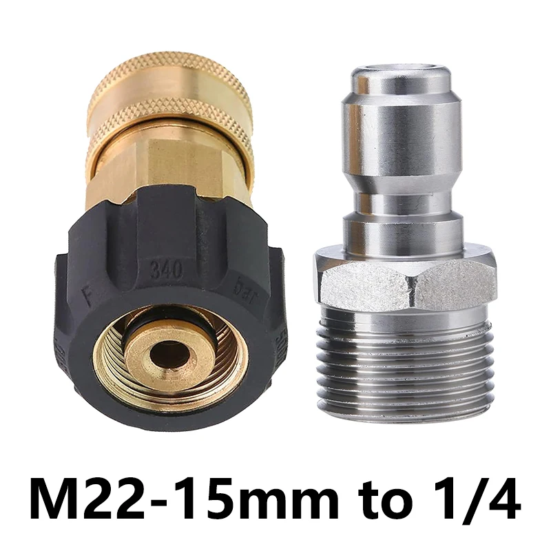 Hochdruckreiniger-Adapter-Set M22 auf 1/4 Zoll Schnellanschlusssatz für Hochdruckreiniger-Schlauch M22 15 mm auf M22 Metrische Anschlussstücke 5000 PSI