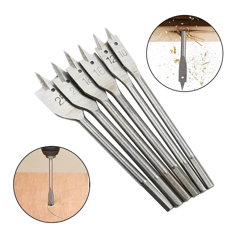 

6 PCS Natural Color Three Pointed Flat Drill Hexagonal Handle Woodworking Hole Opener Wooden Board Drilling Bit Tool Set