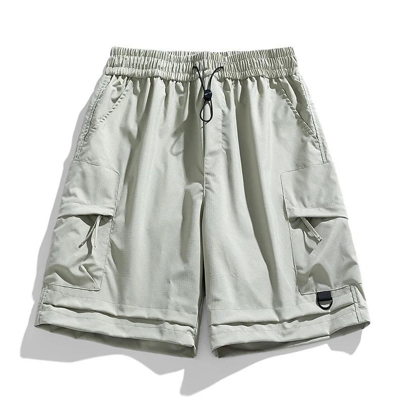 Mens-Summer-Cargo-Shorts-Ice-Silk-Quick-Dry-Loose-Straight-Leg-Elastic-Waist-Casual-Beach-Tactical-Bottoms
