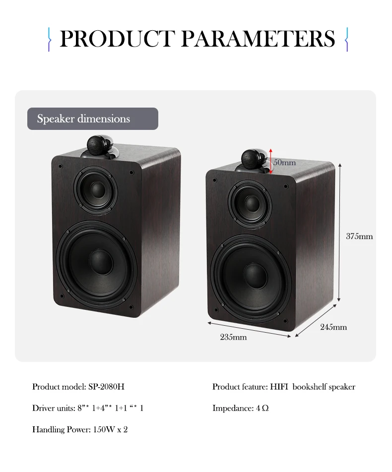 

HIFI Passive 3-way Crossover Wood Material Bookshelf Speakers SP-2080H Home Theater Sound Speakers