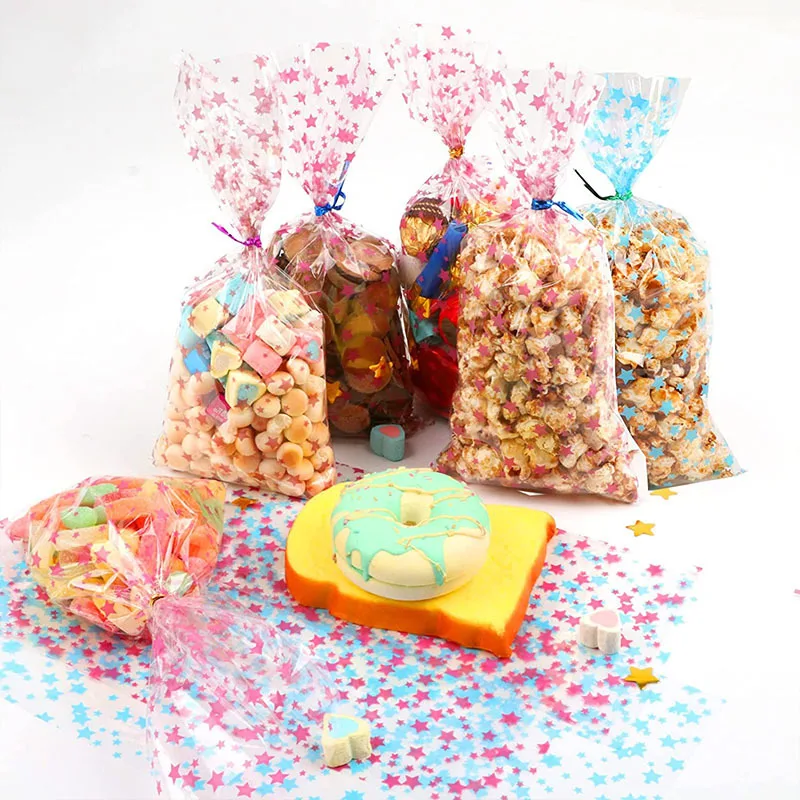 50Pcs/Lot Rainbow Stripes Candy Bags OPP Cellophane Pouches Birthday Holiday Party Favor Storage Gift Snack Food Bag