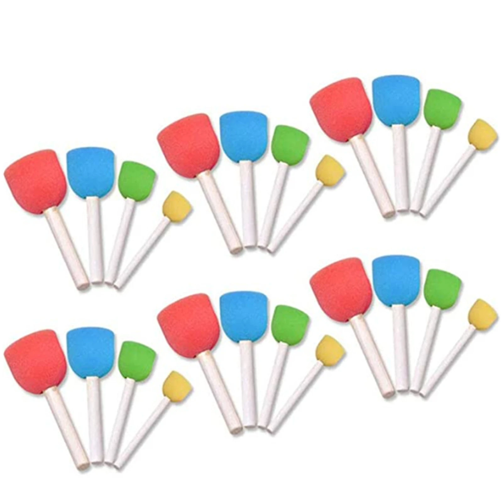 24pcs Crafts Kids 4 Colors Durable Art Painting Tools Watercolor Wooden Handle Practical School DIY Home Round Sponge Brush