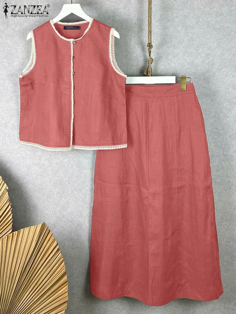 

Casual Loose Dress Sets Women 2025 ZANZEA Sleeveless Tops Long Skirts Summer Matching Sets A-Line Summer Elastic Waist Outfits