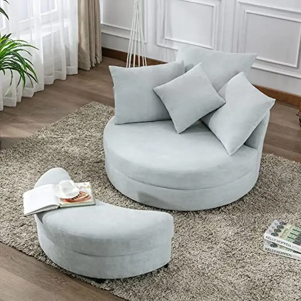 Accent Barrel Chair Linen Swivel Sofachair Ottoman Pillows Leisure Armchair