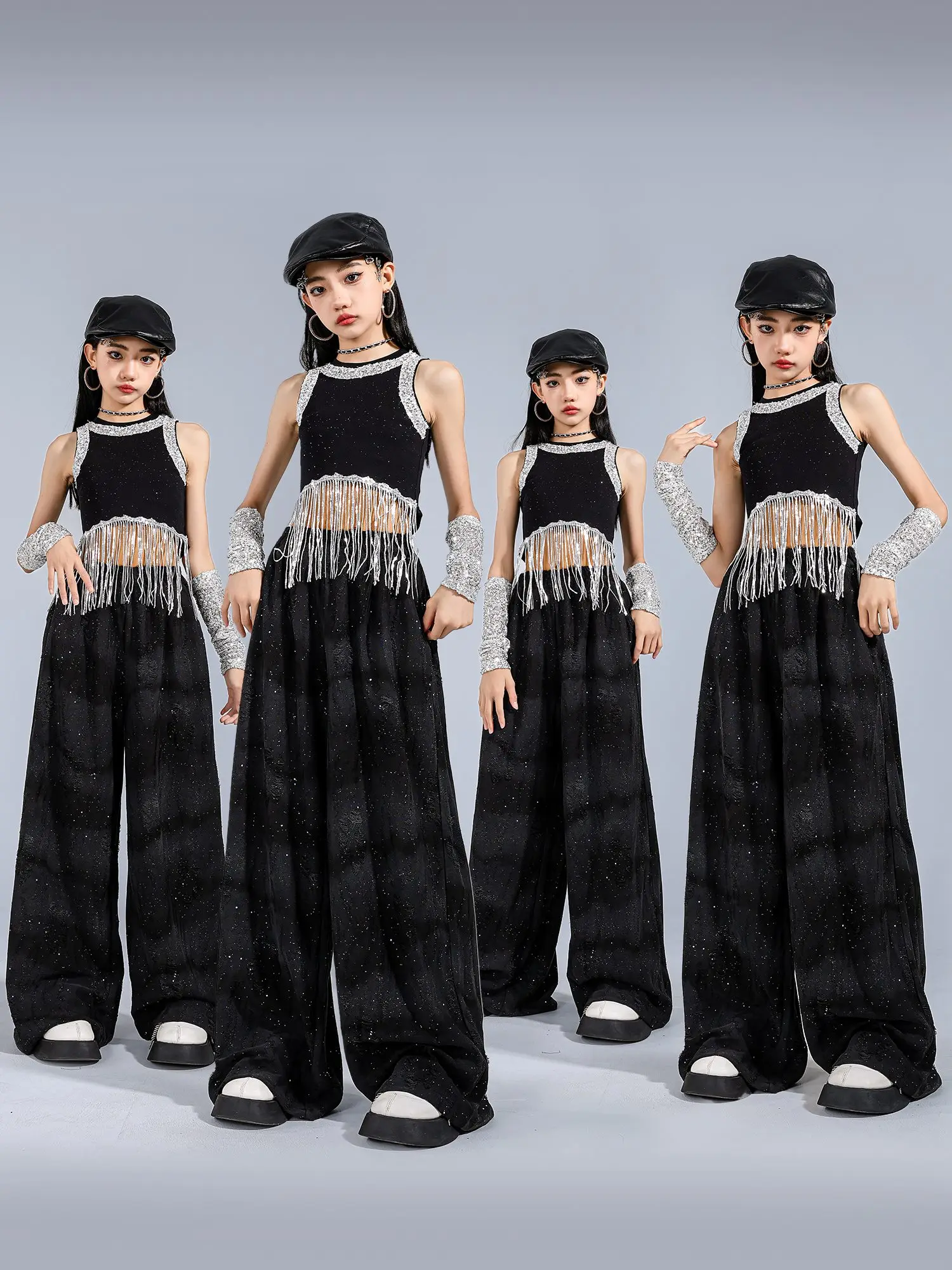 여자 Kpop 치어 리더 재즈 의상 힙합 댄스 복장 블랙 스팽글 배꼽 탑 바지 콘서트 무대 공연 슈트 BL16699