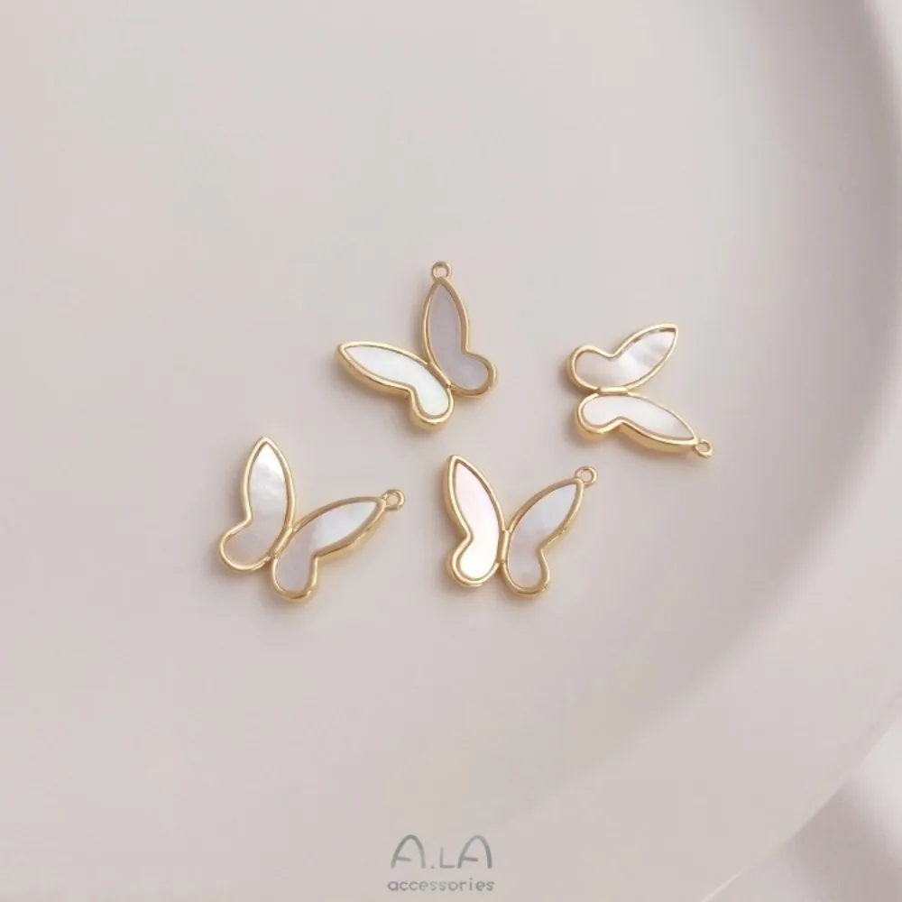 

1Pcs Copper Charms 14K Gold Color Natural Mother Shell Butterfly Pendant Handmade DIY Bracelet Earrings Necklace Collarbone