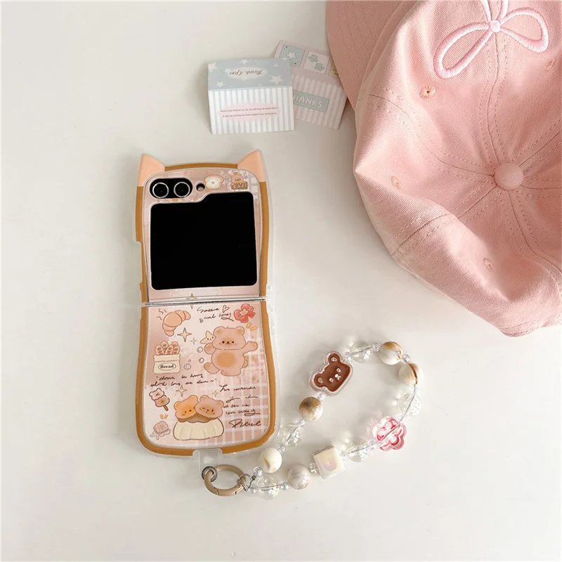 Cartoon Cat Bear Cute Ears Phone Case for Samsung Galaxy ZFlip3 ZFlip4 ZFlip5 ZFlip6 Hard PC Back Cover for Z Flip 6 Case Shell