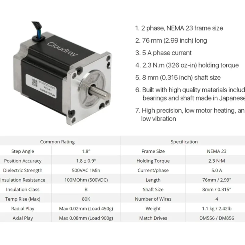 Leadshine Nema 2 상 스텝퍼 모터, CNC 타각기, 57CM23, 5.0A, 1.8Deg