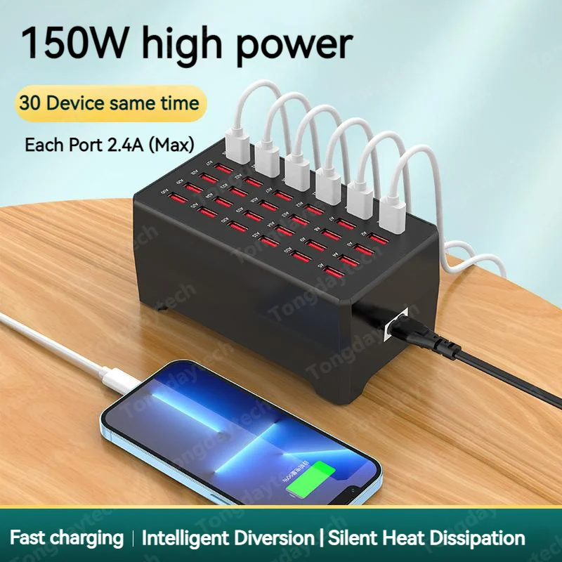 150W Multi USB Fast Charger 30 Ports USB LED Indicator Carregador Charging Station For Tablet iPhone 12 13 14 Samsung S23 Ipad