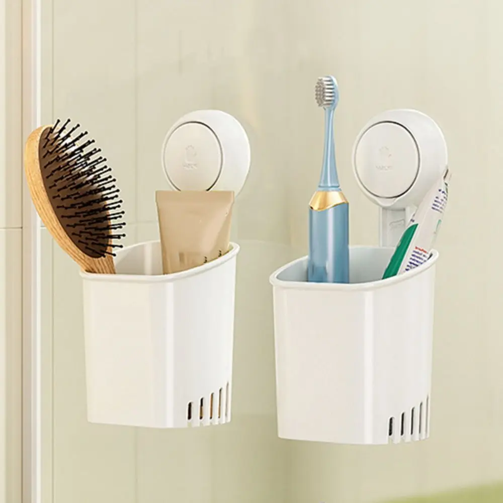 

2pcs Drill-Free Suction Cup Toothbrush Holder Wall-mounted Drainable Toothpaste Holder Space-saving Ventilated Razor Holder