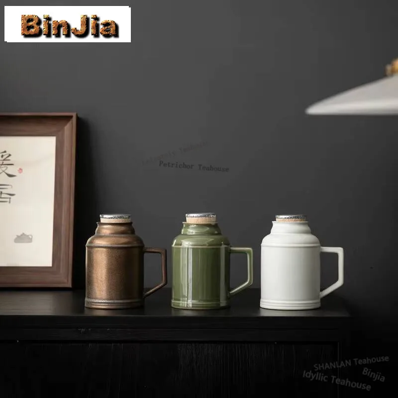 

600ml Bamboo Green Glaze Small Warm Pot Creative Ceramic Stewing Pot With Wooden Lid Vintage Pot Tea Maker Kettle Teaware Gifts