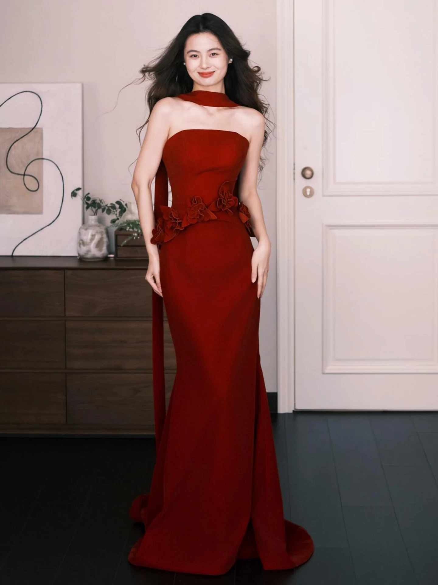 

Red Bridal Gown with Fish Tail Design Vintage Style Wedding Dress for Women Custom Made Ceremony Clothes Evening Gown