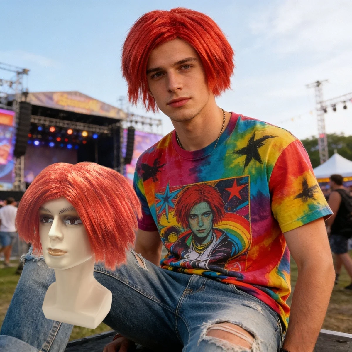 

Men's Bold Bright Orange Pixie Cut Synthetic Wig, Voluminous Style, Perfect for Trendy Outfits, Cosplay & Stage Performances