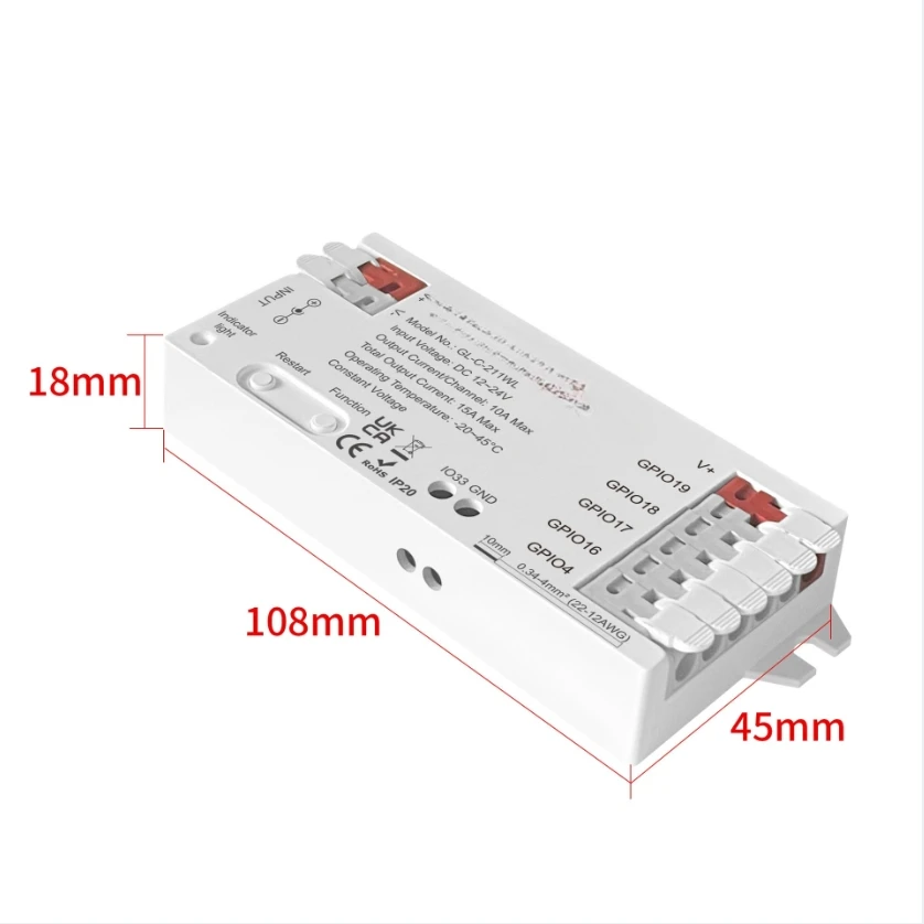 5 in 1 WiFi For PWM LED Controller App Control DC12 24V 15A for WLED support for RGBW RGB CCT and single color LED strips