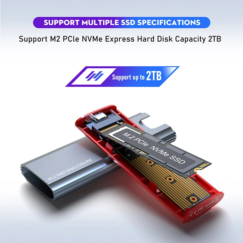 NVME 인클로저 타입 C USB 3.1 어댑터 케이스, 10G, SSD M2, NVME 외부 케이스, NVME USB SSD 인클로저, 알루미늄 M.2 케이스 상자 도구 무료