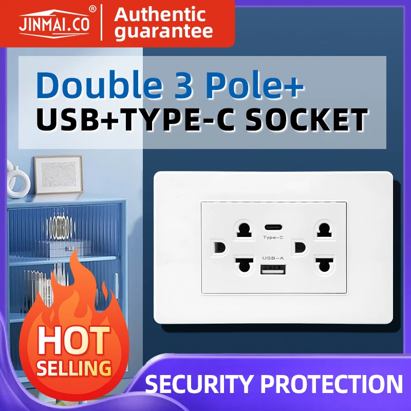 

Thailand 6 hole socket with USB Type-C 3.1A Fast Charging Socket,118 type Plug for Condo/Hotel Renovation​