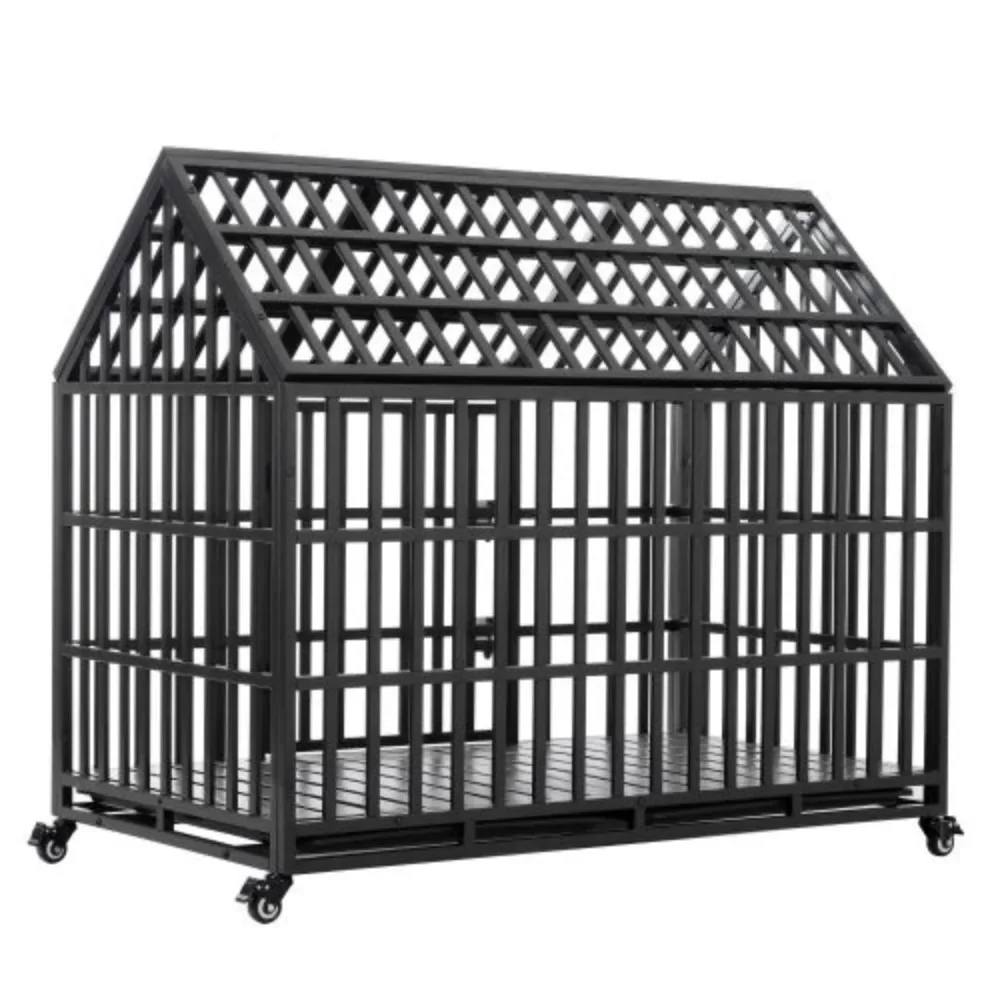 

52" Heavy Duty Dog Crate Large Dog cage Strong Metal Dog Kennels and Crates for Large Dogs with 4 Lockable Wheels