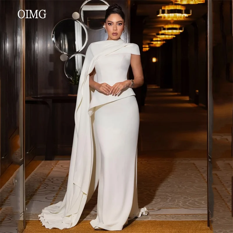 

OIMG Formal Ivory Mermaid Prom Gowns High Neck Evening Dress Floor Length Party Dresses فساتين سهرة Customized