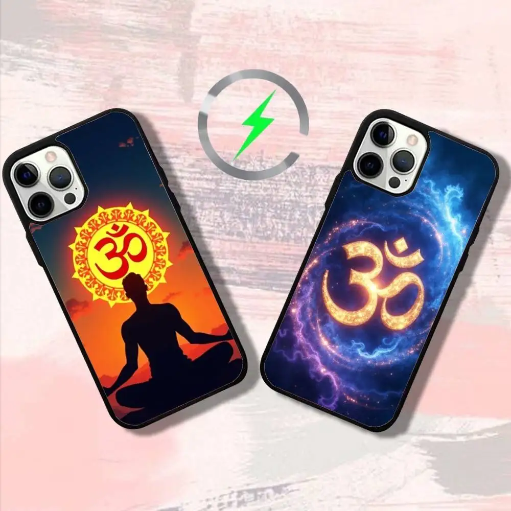 

Индийский чехол для телефона Aum Om Yogas для iPhone 17,16,15,14,13,12,11, Pro, Max, Plus, Mini, SE4, E с магнитной беспроводной зарядкой Magsafe