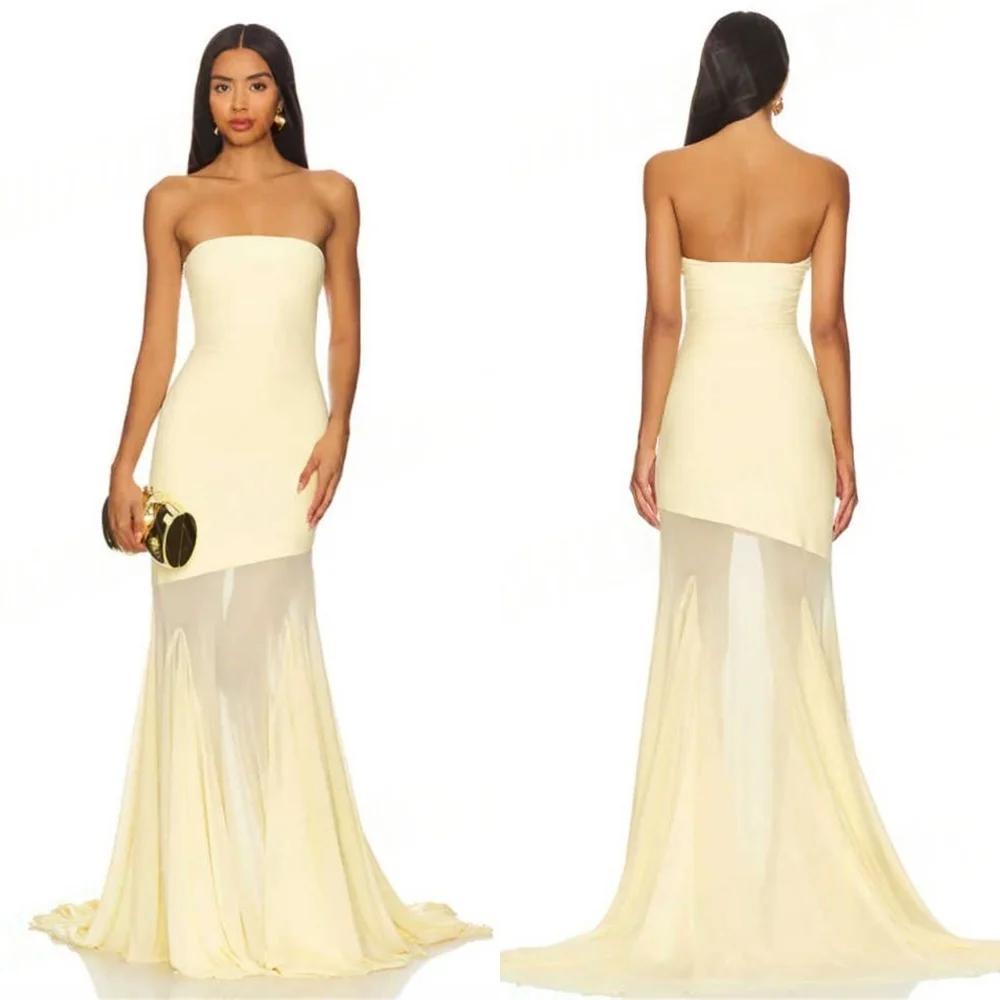 

Простое классическое вечернее платье без бретелек по индивидуальному заказу, шифоновое коктейльное платье русалки из джерси, Vestido De Noche, мягкое