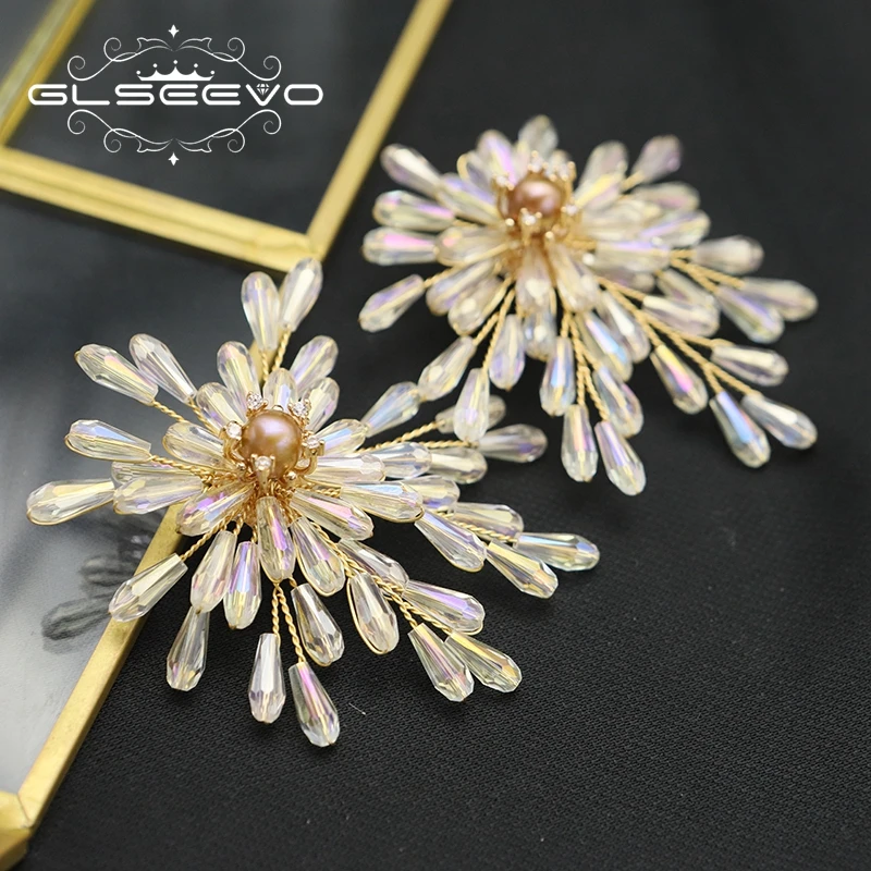 GLSEEVO Plant Leaves Crystal  Earrings 2022 Creative French Romance Suitable Ladies Elegant Accessories Sweet Jewelry GE1187