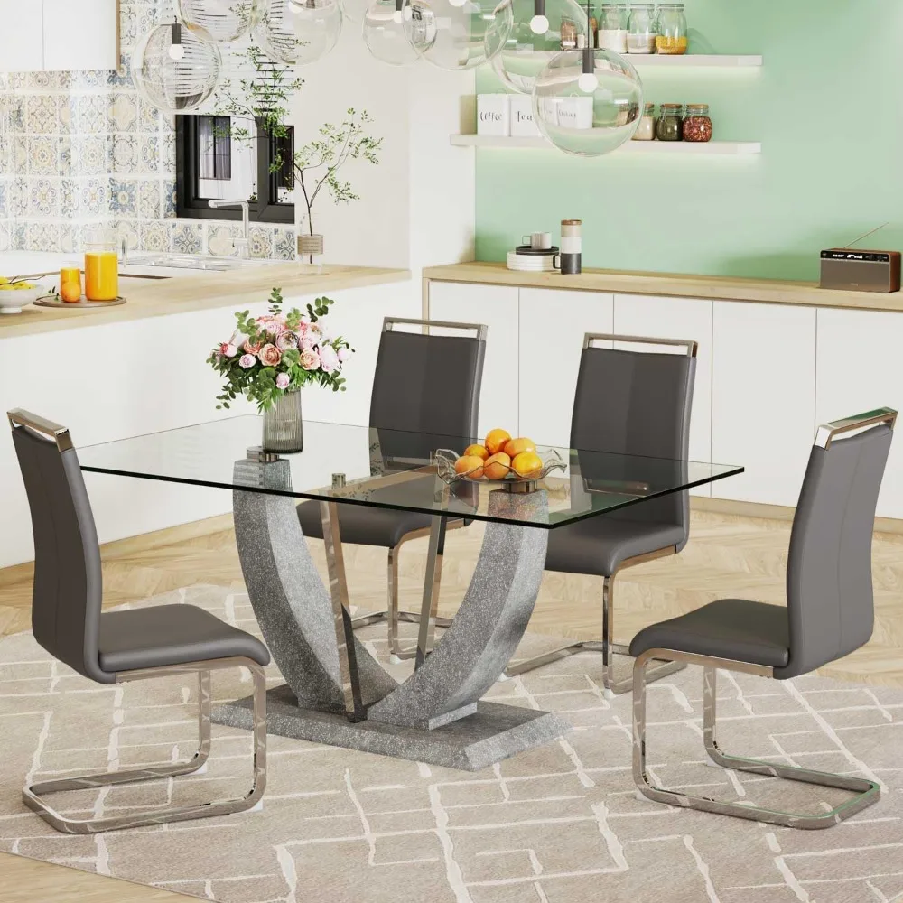 

71" Dining Room Table Set, 5 Piece Dining Table with 4 Pcs Leather Dining Chairs,Dining Room Set