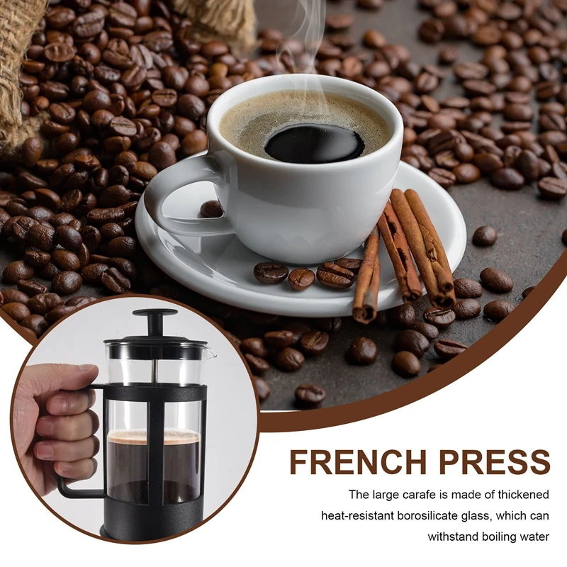 French Press Coffee & Tea Maker 12Oz, Thickened Borosilicate Glass Coffee Press Rust-Free And Dishwasher Safe