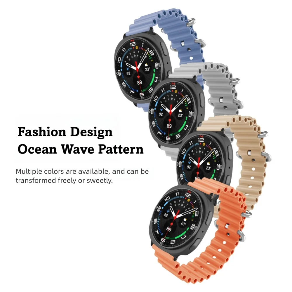 حزام Ocean Sport سريع الإصدار لساعة Samsung Galaxy Watch 8 سوار معدني بإبزيم معدني قابل للغسل من السيليكون ملحقات حزام الساعة الذكية