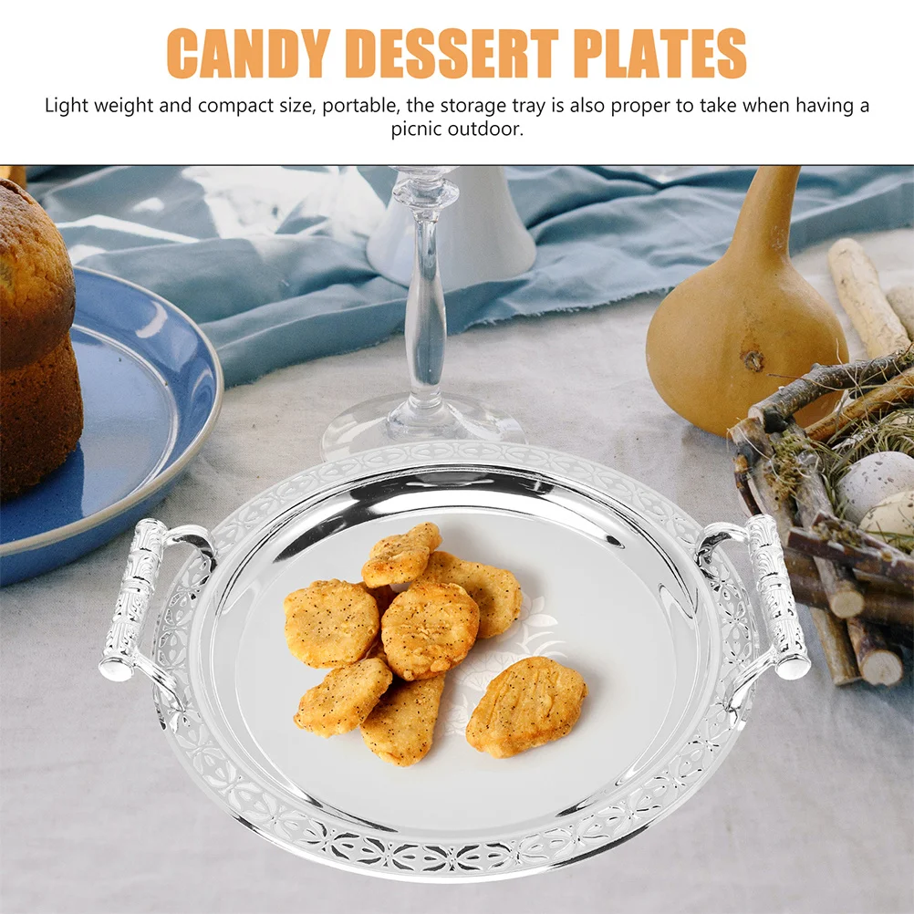 

Serving Tray Round Pattern Design Rustproof Storage Plate for Snacks Candy Dried Fruits Jewelry Organizer Decorative Table
