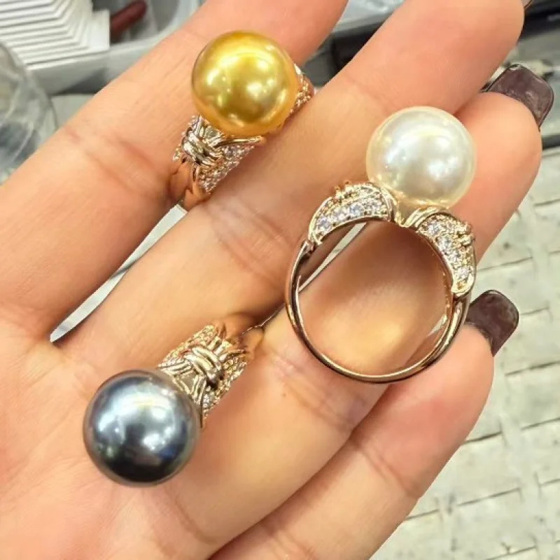

New jewelry design: copper-plated ring with inlaid pearls, elegant and sophisticated, 12mm closed ring