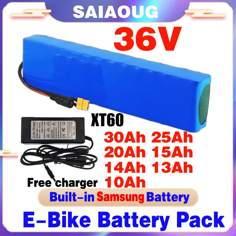 Original 36V 30Ah Electric Bike Sam-sung Lithium Battery Pack 20Ah Li ion Ebike Battery for Bicycle Scooter Motorcycle+Charger