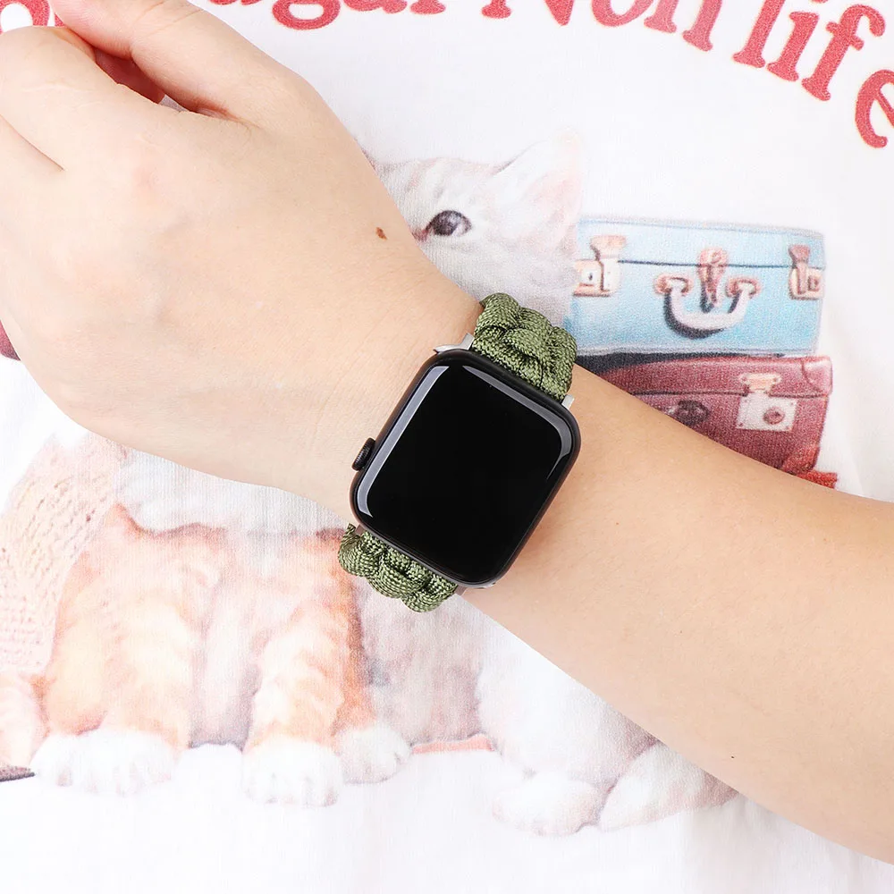 Strap for Apple Watch band Ultra 49mm 44mm 40mm 45mm 41mm 38MM 42MM Adjustable Nylon Braided Bracelet iWatch Serie 3 5 se 6 7 8