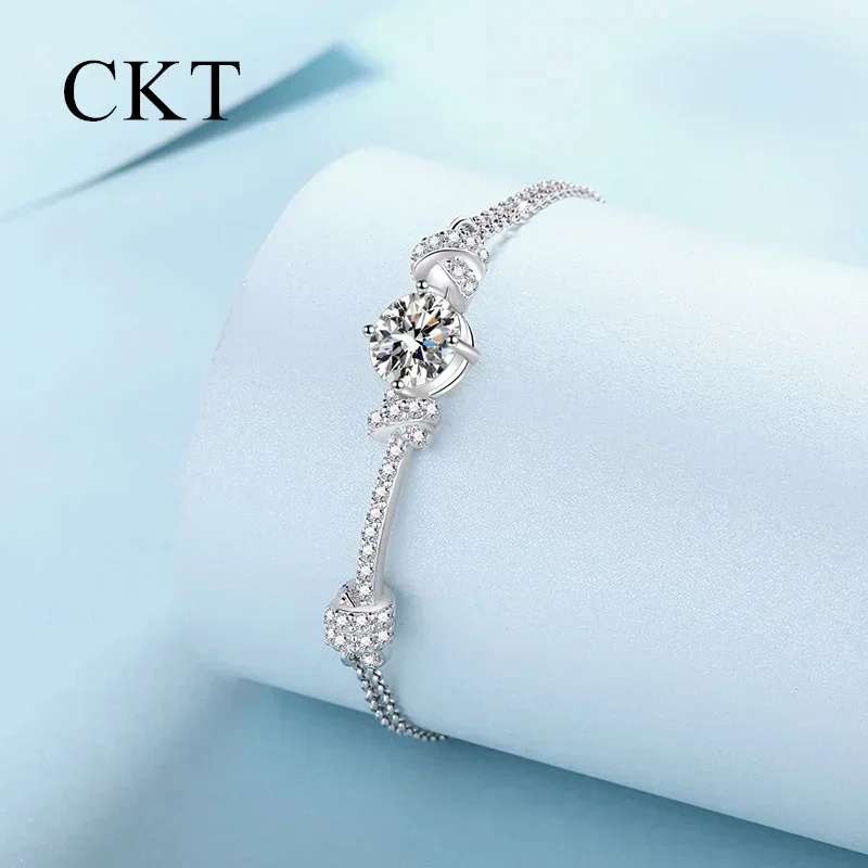 18K الذهب الأبيض تصميم جديد 2ct مويسانيتي أساور للنساء مختبر الماس D اللون الأصلي البلاتين PT950 تألق سلسلة شعبية