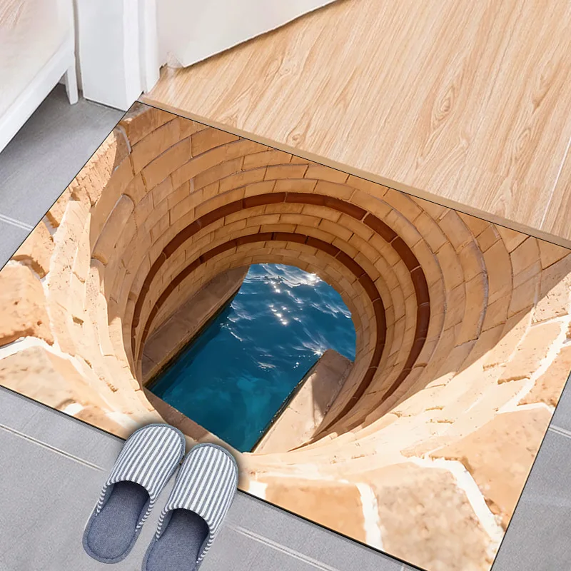 3D Optical Illusion Cat Round Hole Door Mat Daily Home Absorbent Anti-slip Carpet Living Room Bedroom Bathroom Doorway Decor Rug