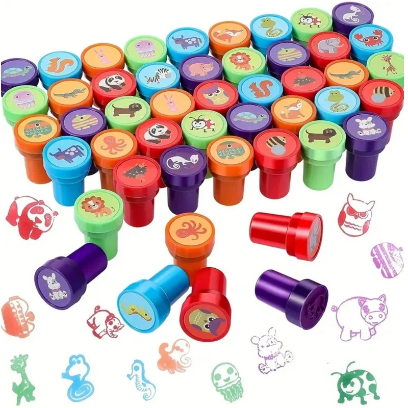 ชุดแสตมป์สัตว์หลากสีสันแบบสุ่ม 26 ชิ้น - เหมาะสำหรับครู งานปาร์ตี้ และงานฝีมือ DIY - วัสดุพลาสติก