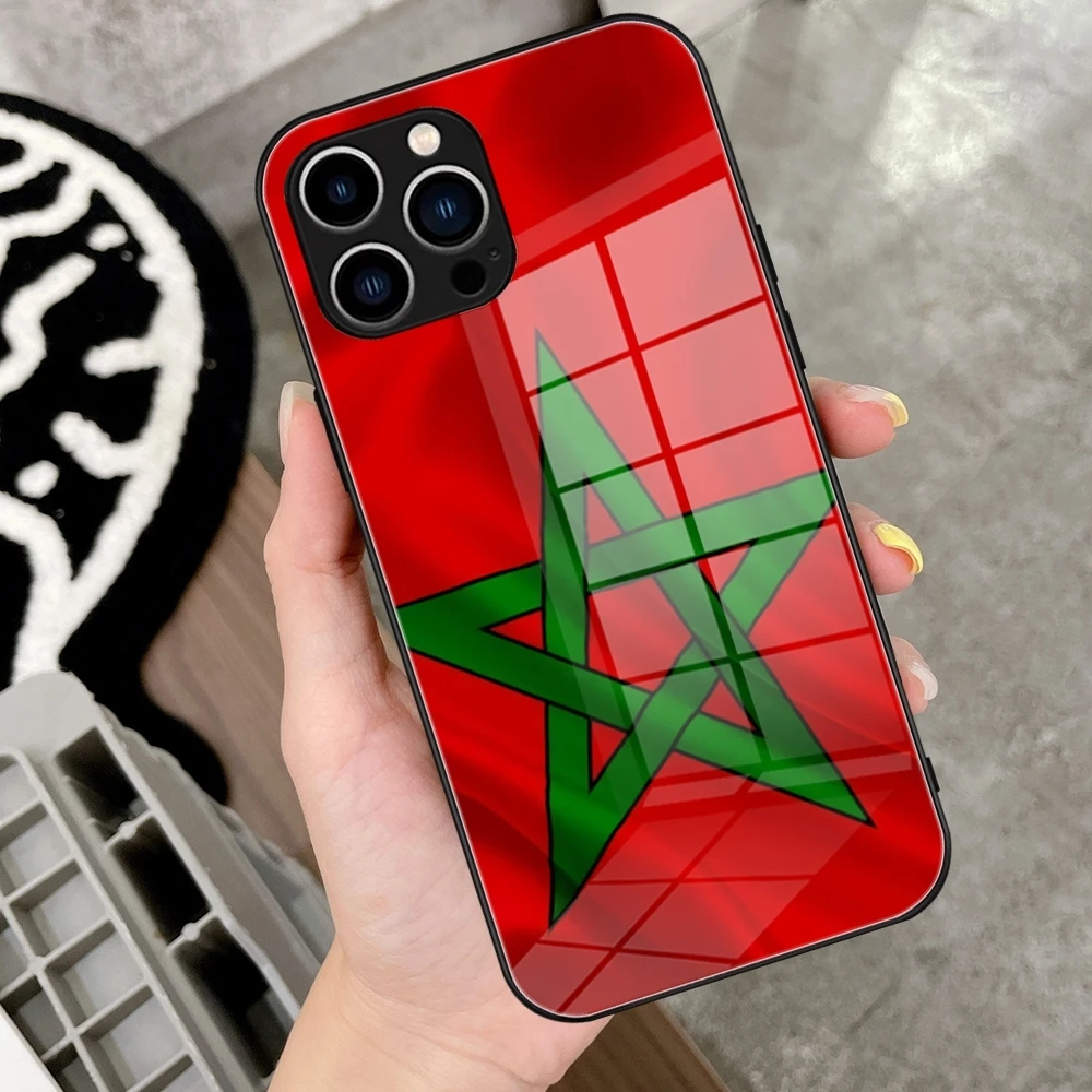 Morocco Flag Moroccan Unique Phone Case Tempered Glass For IPhone 15 14 13 12 11 Pro Max Plus Samsung S24 Ultra S23 Fe Covers