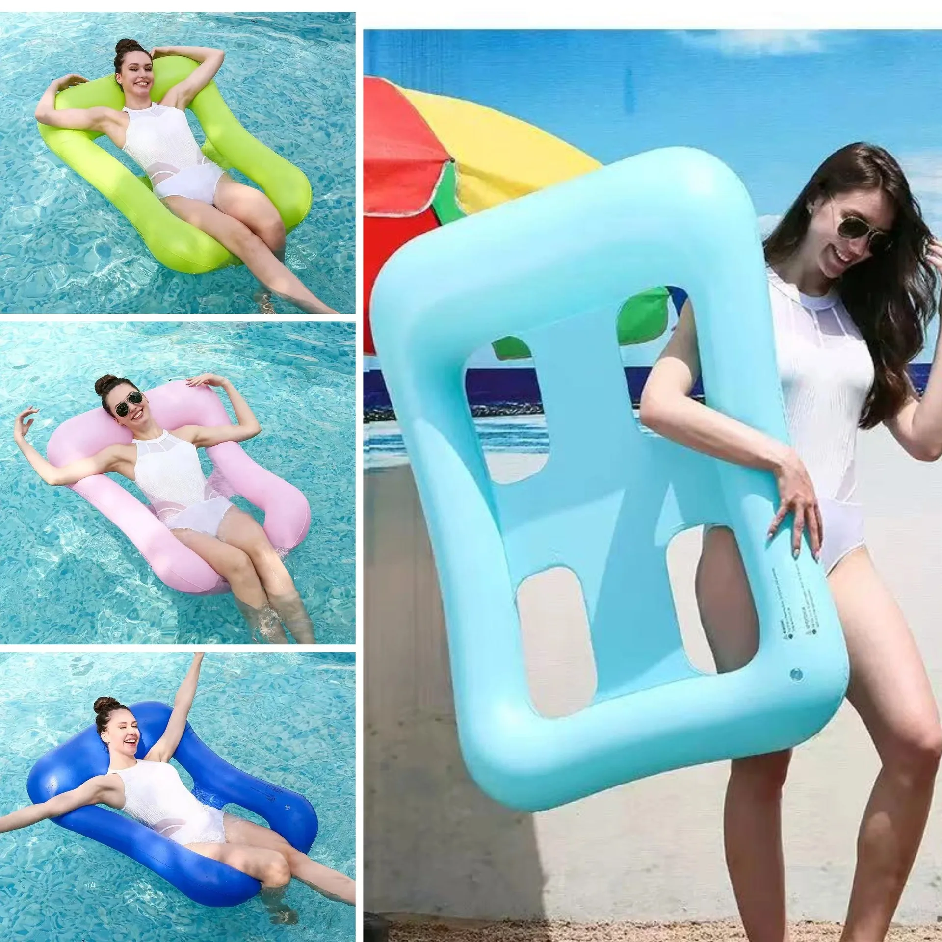 

2026 New PVC Inflatable Water Float Adult Foldable Square Float Bed Swimming Pool Lounge Chair Beach Party Toy Funny Design