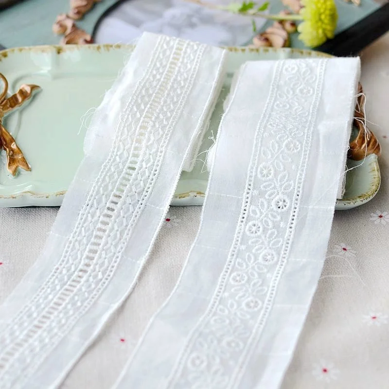 4.3CM/5.5CM Wide White Cotton Cloth Floral Embroidered Lace Fabric Fringe Ribbon Edge Trim Dress Collar DIY Sewing Guipure Decor