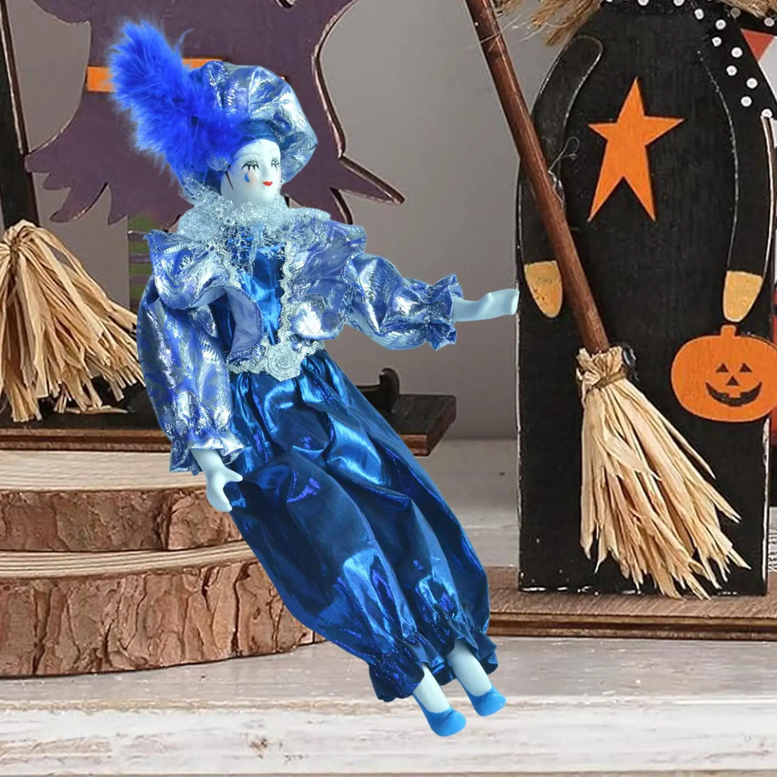

45cm Clown Doll Painted Face Table Decoration with Costume Delicate Figurine Halloween Ornament for Festival Party Favor