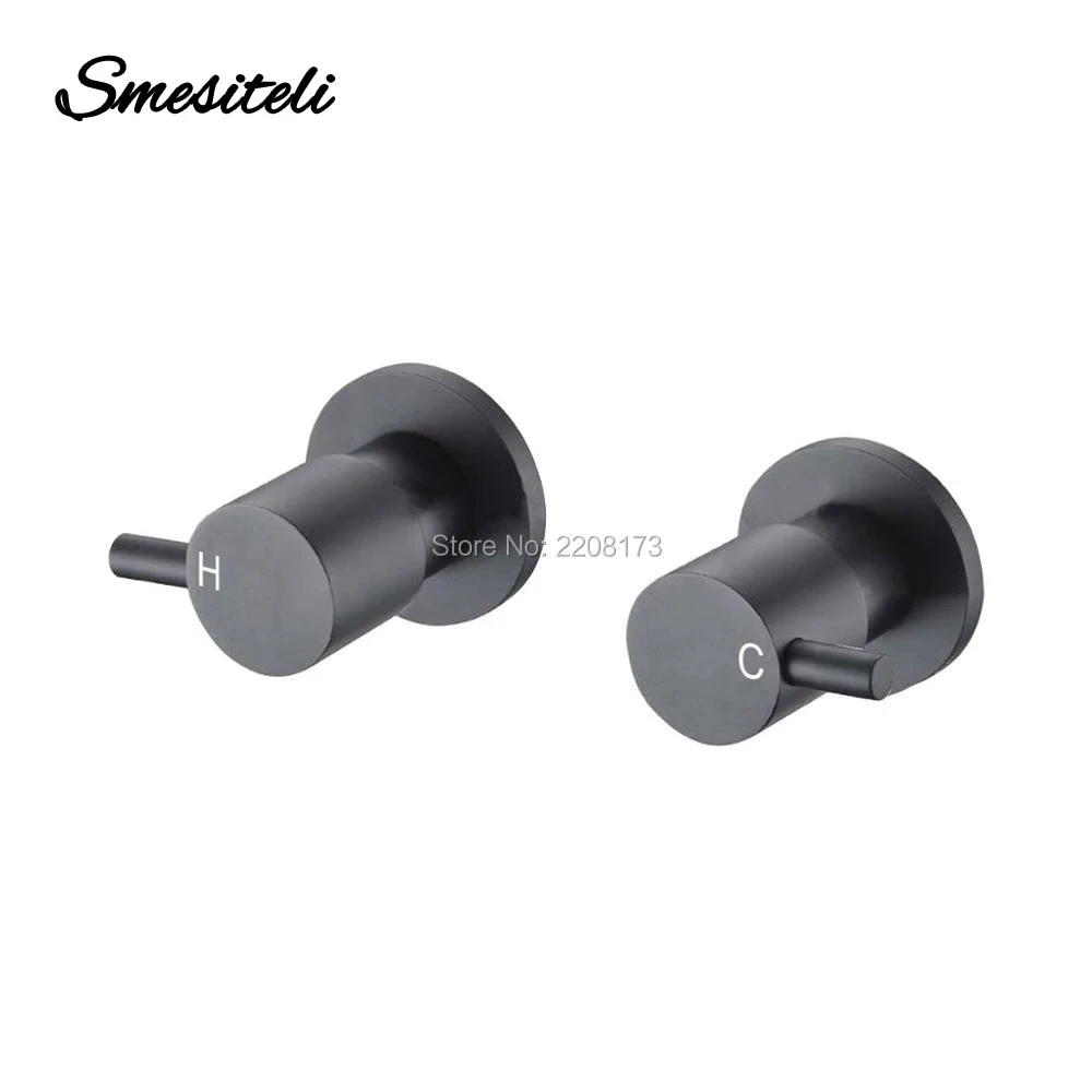 Matt Black Shower Mixer Switch Hot &Cold Twin Tap Wall Assembly Set For Bathroom Round 1/4 Turn Twin Taps Set Bath Wall Mounted