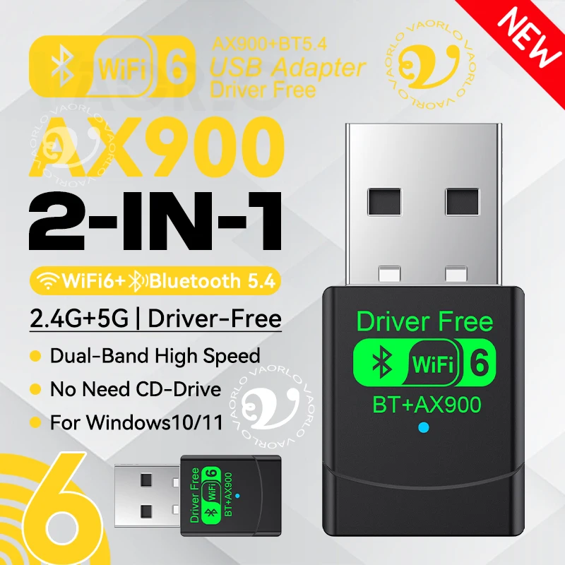 2-in-1 WIFI6 AX900 USB WiFi Bluetooth 5.4 무선 어댑터 듀얼 밴드 2.4G+5GHz 802.11AX 900Mbps WiFi 6 고속 네트워크 카드 수신기 동글 PC 노트북 WIN 10/11 드라이버 무료