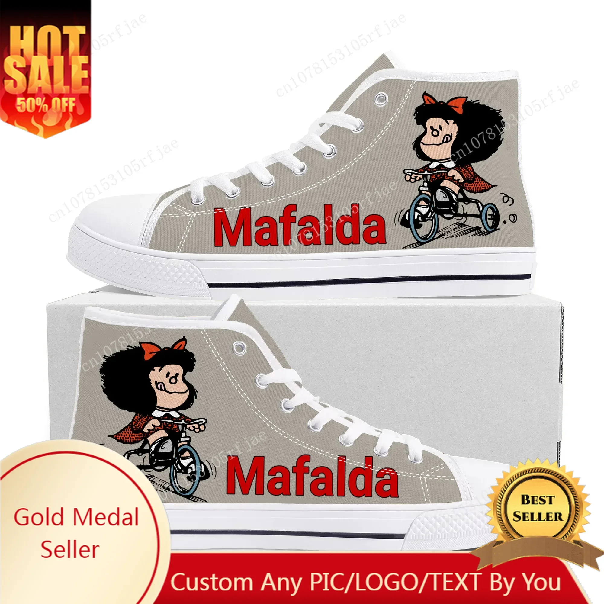 

Hot Cartoon Role Mafalda High Top Sneakers Mens Womens Teenager High Quality Fashion Canvas Shoes Casual Tailor Made Sneaker